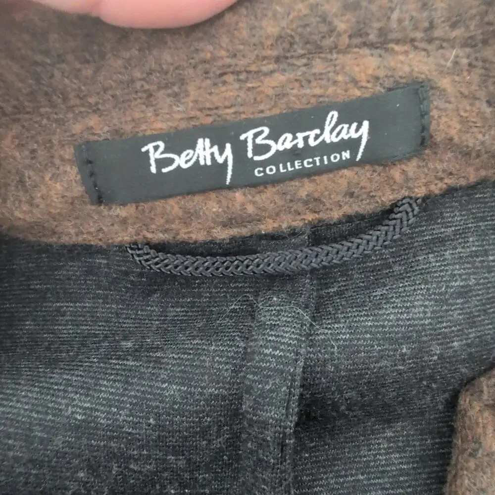 Betty Barclay Blazer Jacket Size 14 Womens Brown Contrast Trim Wool Blend Career